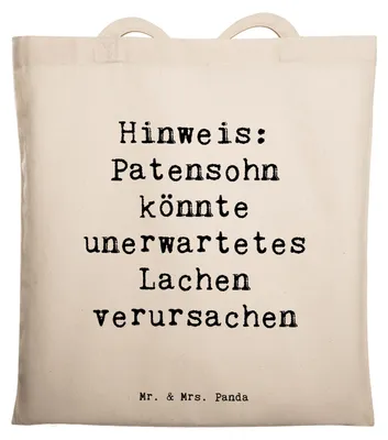 Produktbild von Mr. & Mrs. Panda Jutebeutel Spruch Unerwartetes Lachen Patensohn - Transparent - Geschenk, Tasche, canvas, Überraschung, Patenkind, Laptoptasche, Humor, Handarbeit
