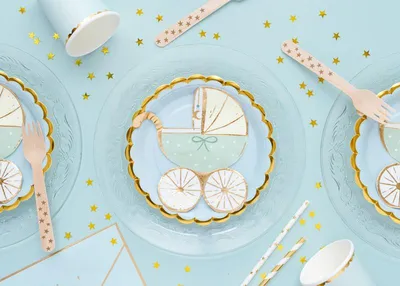 Produktbild von Servietten Kinderwagen 14x15cm 20 Stück blau gold
