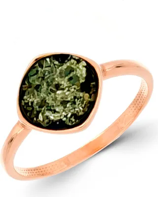 Produktbild von Golders Damenring aus vergoldetem 925er Silber mit rundem flachem grünem Bernstein, Sterlingsilber Ring
