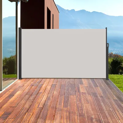 Produktbild von YZNAHRE Seitenmarkise 180x300cm Ausziehbar Vertikalmarkise Polyester Sichtschutz mit Griff, Windschutz Sonnenschutz Markise für Balkon Terrasse Garten, Grau