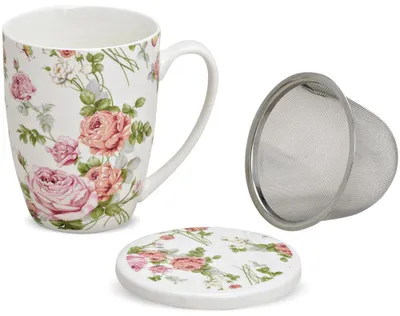 Image de matches21 Tasse à thé Rose Fleurs Fleurs de rose avec couvercle & passoire à thé en porcelaine 11 cm / 300 ml