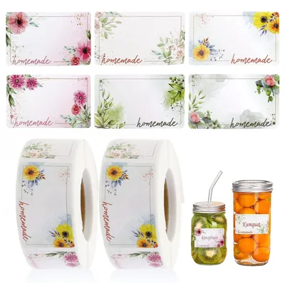 Produktbild von Etiketten 1000 Stück - Selbstklebende Aufkleber - Blumenaufkleber - Geschenksäckchen - Marmeladengläser - Hochwertiges Beschichtetes Papier