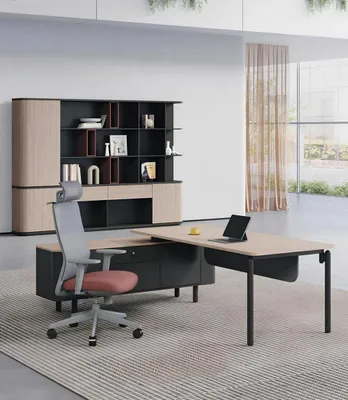 Immagine prodotto di Set da ufficio elegante e moderno: scrivania robusta in legno e libreria