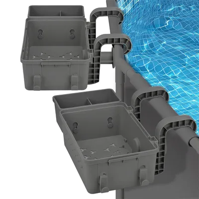 Produktbild von Recycelter Pool Aufbewahrungskorb mit Getränkehalter und Haken – 2er Set für Pool, Grau, 700g pro Korb