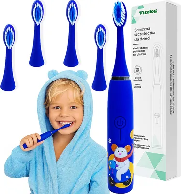 Zdjęcie produktu dla Vitolog Szczoteczka Soniczna Elektryczna dla Dzieci do Zębów Dziąseł 4 Końcówki