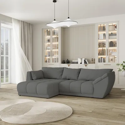 Produktbild von Masseno Ecksofa ORENTI L-S mit Schlaffunktion L-Form, Sofa mit Bettkasten, Wohnzimmersofa, Couch, Soffa, Bettsofa, Couchgarnitur- Grau, QUELLE 92