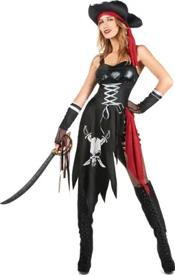Produktbild von Heisse Freibeuterin Damenkostüm Piratin schwarz-weiss-rot - XL