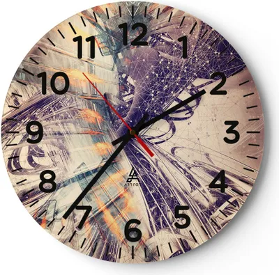 Produktbild von Wanduhr - Rund - Glasuhr - Abstraktion modern - 40x40cm - Schleichendes Uhrwerk - Lautlos - zum Aufhängen bereit - Dekoration Modern - Wanddekoration aus Glas - C4AR40x40-4057