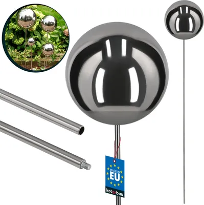 Produktbild von KOTARBAU® Gartenstecker Kugel mit Stab Länge 101 cm ⌀ 20 cm Gartenkugel mit Stab Gartenstecker Edelstahl für draußen Spiegeleffekt Spiegelkugel aus Edelstahl
