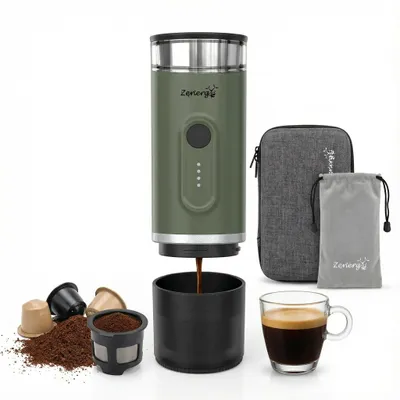 Produktbild von Zenergy Tragbare Kaffeemaschine - Tragbarer Kaffeezubereiter - Kapseln Und Gemahlener Kaffee - Espressomaschine, KI-generiertes Bild