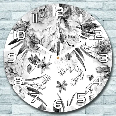 Produktbild von Wanduhr aus Glas Rund fi 30 Grauer Blumenstrauß Quarz Deko Wohnzimmer Büro