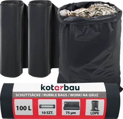 Produktbild von KOTARBAU® 2er Set Schwerlast Müllsäcke 100 L 75µm LDPE Bauschuttsäcke Abfallsäcke Extra Stark Große Müllsäcke Schwerlast Extra Stark 100 Liter Müllsäcke groß Schwerlastsack Säcke für Bauschutt Abfalls