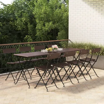 Image de The Living Store Chaises de bistrot 8 pcs. Pliable Marron Poly rotin et acier