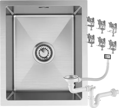 Produktbild von Granitan | Stahlspüle - Spülbecken 1-Kammer - 36,8x44,9 cm - Rechteckig - Silber - mit Siphon - Bari