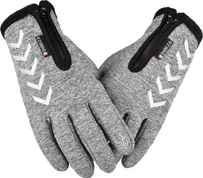 Produktbild von Touchscreen Handschuhe Herren Damen Thermo Warm Winter Wasserdicht Winddicht Fahrradhandschuhe mit Reißverschluss, Grau, L