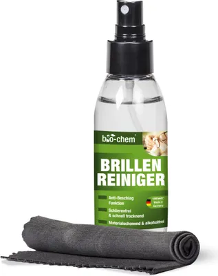 Produktbild von bio-chem Brillenreiniger mit ANTI-BESCHLAG-Funktion, Schutz vor beschlagenen Brillen, Anti-Fog-Spray, 100 ml Sprühflasche + Premium-Mikrofasertuch/Brillenputztuch