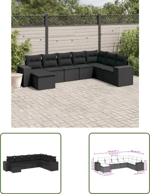 Produktbild von The Living Store 8-tlg. Garten-Sofagarnitur mit Kissen Schwarz Poly Rattan