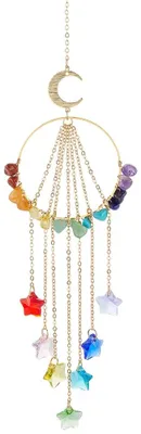 Suncatcher mit Mond und Sternen, 29,6 cm, bunt, Glas & Stein