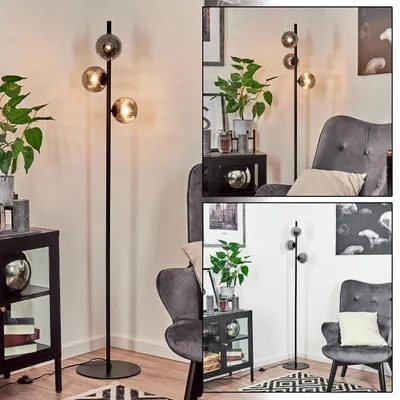 Produktbild von Garaguso moderne Stehlampe aus Metall/Glas in Schwarz/Rauchglas/Riffelglas