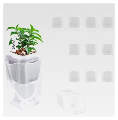 Produktbild von 10 Stück 5 cm Selbstbewässerungstöpfe Mini mit Pflanzenetiketten und Docht, transparente Kunststofftöpfe mit Abflusslöchern und Wasserstandsanzeige für Zimmerpflanzen