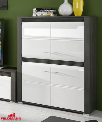 Produktbild von Kommode Highboard 4-türig 90cm schwarzkiefer / weiß Hochglanz
