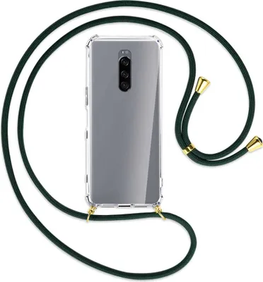 Produktbild von Handykette Backcover-Schutzhülle mit Band (Metall goldfarben) für Sony Xperia 1 - dunkelgrün