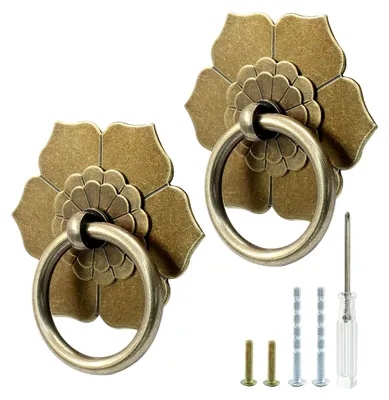 Produktbild von Antike Messing-Ringgriffe im Vintage-Stil für Möbel, 2 Stück