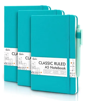 Produktbild von Notizbuch A5 liniert Hardcover 3er Set mit 3 Gelstiften smaragdgrün 13x21cm 120 GSM