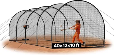 Obrázok produktu pre Sieť na baseball/softball – polkruhová tréningová sieť – 1220 x 370 x 305 cm – prenosná – 4-vrstvový polyester bez uzlov – otvor pre hádzací stroj