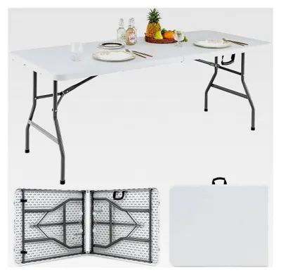 Produktbild von Gartentisch 180x75cm, klappbar, mit HDPE-Tischplatte und Tragegriff, für 6-8 Personen, geeignet für Garten, Terrasse und Balkon (Weiß)
