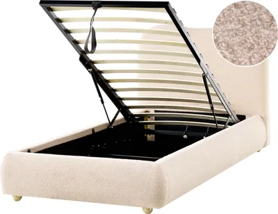 Zdjęcie produktu dla BELIANI Łóżko z pojemnikiem jasnobeżowe boucle 90 x 200 cm z zagłówkiem minimalistyczny design funkcja przechowywania