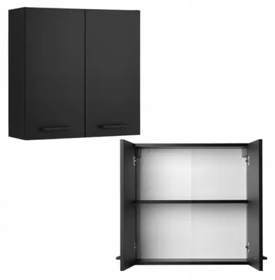 Zdjęcie produktu dla Szafka Łazienkowa Wisząca 60 cm Czarna Matowa z Drzwiami Półki Cichy Domyk