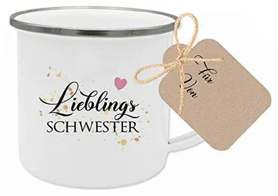 Mok mit Spruch "Lieblingsschwester" – 300 ml, Geschenk für die Schwester