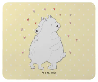 Produktbild von Mr. & Mrs. Panda Mouse Pad Eisbär Umarmen - Gelb Pastell - Geschenk, laptop mauspad, Mousepad, Lustige Sprüche, mausteppich, mousematte