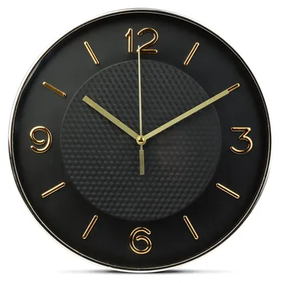 Productafbeelding van Familieklok - Wandklok van 25 cm met geluidsloos uurwerk - Zwart/Goud - HSM003 - Analoog - Klok