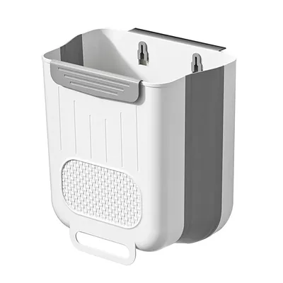 Produktbild von Küchen-Mülleimer, 10 l, kleiner hängender, zusammenklappbarer Mülleimer mit em Haken, Arbeitsplatte, Küche, Schlafzimmer（Grau）