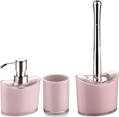 Produktbild von MSV Badezimmer Set Manihi, 3-teiliges Badzubehör aus Acryl, Seifenspender, WC Bürste und Zahnputzbecher Rosa