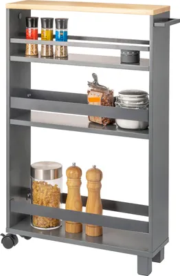 Produktbild von eluno Küchen-Nischenwagen, Küchenwagen, Bad-Organizer mit 3 Ebenen, Holz, grau