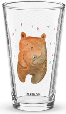 Produktbild von Mr. & Mrs. Panda Glas Bär Party - Transparent - Geschenk, Longdrinkglas, Bierglas, Geburtstagsgeschenk, Geburtstag, Cocktailglas, Lustig, Wasserglas, Teddy, Feiern