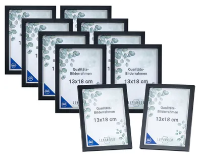 Produktbild von 10 Stück Bilderrahmen Echtholz  EU 13x18 Schwarz mit Glasscheibe Portrait Fotorahmen Set Holz Kiefernholz Picture Frame