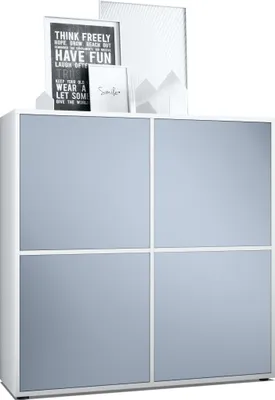 Produktbild von Vladon Highboard Cuba V2 Schrank 104 x 105,5 x 35,5 cm Sideboard mit 8 Fächern,  Germany, Korpus in Weiß matt / Fronten in Denim matt