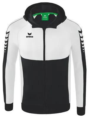 Produktbild von Erima Six Wings Trainingsjacke mit Kapuze Schwarz/Weiß Junior