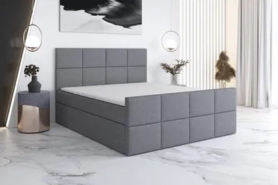 Produktbild von Boxspringbett CAPRIO 180x200 mit 2 Bettkästen, Bonell-Matratze und Topper. Farbe: Grau