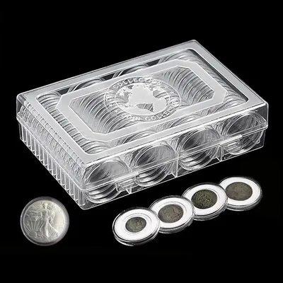 Produktbild von Aufbewahrungsbox für Münzkapseln - 60 Stück - 41 mm - Transparenter Kunststoff - Für Münzsammlungen - Schutz und Ordnung - Mehrfarbig