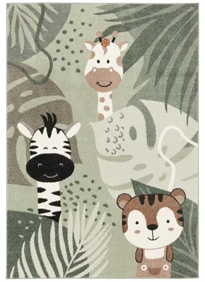 Produktbild von Kinder Teppich Tier und Phantasie Muster Super Soft, Größe:80x150 cm, Design:Safari Friends Mintgrün