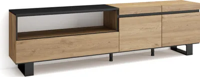 Image de COZY Meuble TV, Banc Télé, 200x35x57cm, Pour les TV jusqu'à 80", Chêne et noir