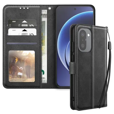 Obrázek produktu pro Avizar, kožená peněženka/pouzdro pro telefon OnePlus 15R, černá barva
