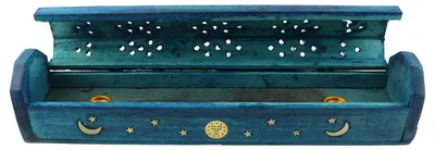 Produktbild von Räucherstäbchenhalter - Räucherkiste - Holz - blau - Ornamentik Mond