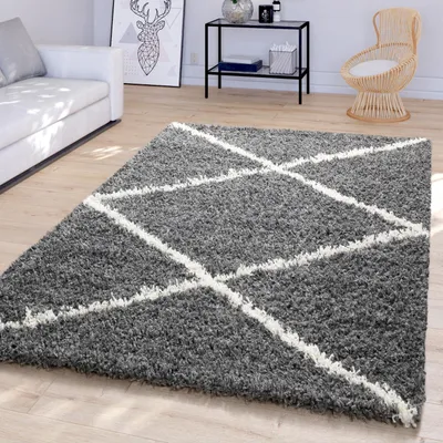 Produktbild von TT Home Wohnzimmerteppich Hochflor Langflor Skandinavisches Design Mit Abstrakten Rauten Größe 140x200 cm