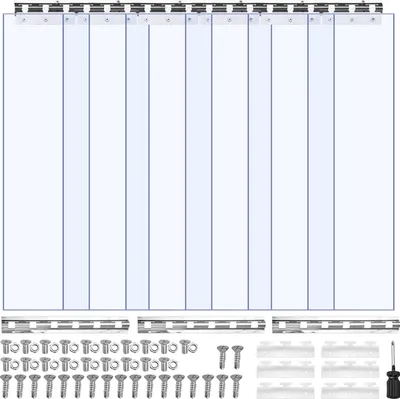 Obrázok produktu pre PVC pásová záclona – lamellová záclona, sada 6 ks – 91,5 x 213,4 cm – hrúbka 2 mm – teplotný rozsah -55,6 až +30 °C – pre skladové, mraziace a garážové brány – hladká – priehľadná